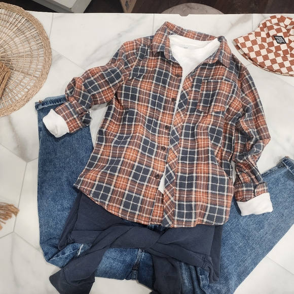 [ COTTON ON] boys size 9-10 plaid coral,gray  long sleeve button up  shirt - Picture 14 of 16